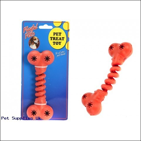 RUBBER STRETCHY DUMBBELL TREAT  TOY EACH PC ON TIE ON CARD
