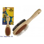 18CM 2SIDED WOODEN PET BRUSH  SOFT/STEELPIN BRUSH TIE ON CRD