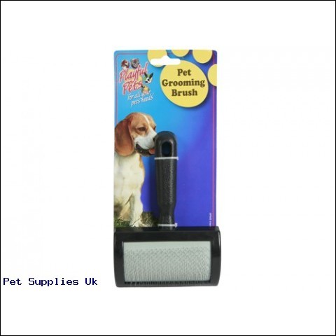 PET GROOMING BRUSH W/STAINLESS  STEEL BRISTLES - TIE ON CARD