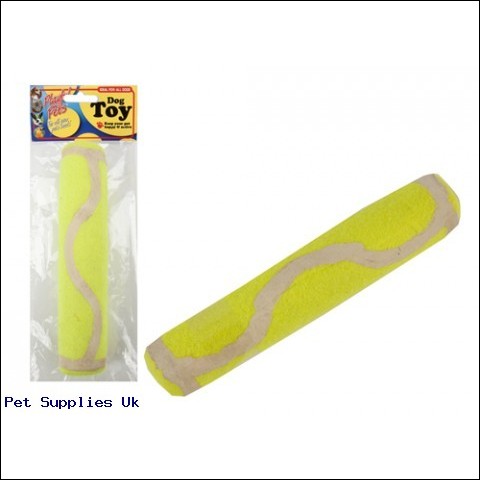 TUBE SHAPED DOG TOY COVERED  W/TENNIS BALL MATERIAL