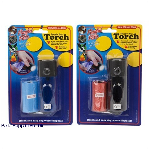 DOGGY BAG TORCH DISPENSERS  W/BELT CLIP + ROLL OF BAGS