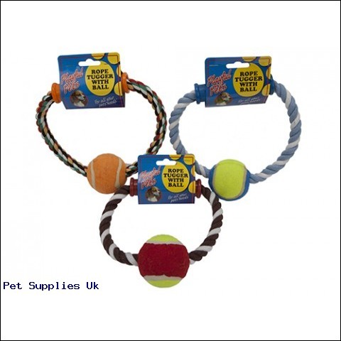ROUND ROPE TUGGER WITH BALL  PLASTIC HANDLE