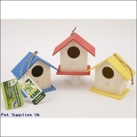 SMALL PAINTED WOOD HANGING  BIRD HOUSE 3 ASSORTED COLOURS