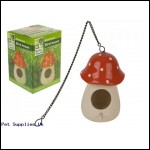 MED RED TOP POTTERY MUSHROOM  BIRD HOUSE W/CHAIN IN BOX